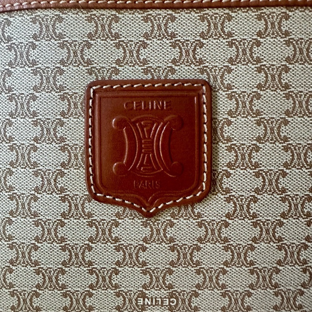 Celine Macadam Coated Canvas Tote Brown Triomphe Logo Large Shoulder Bag CLEAN - Picture 2 of 14